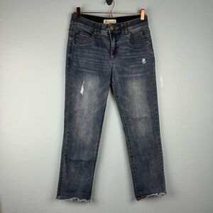 Democracy Womens Ab Technology Cropped Frayed Medium Blue Stretch Jeans Size‎ 6